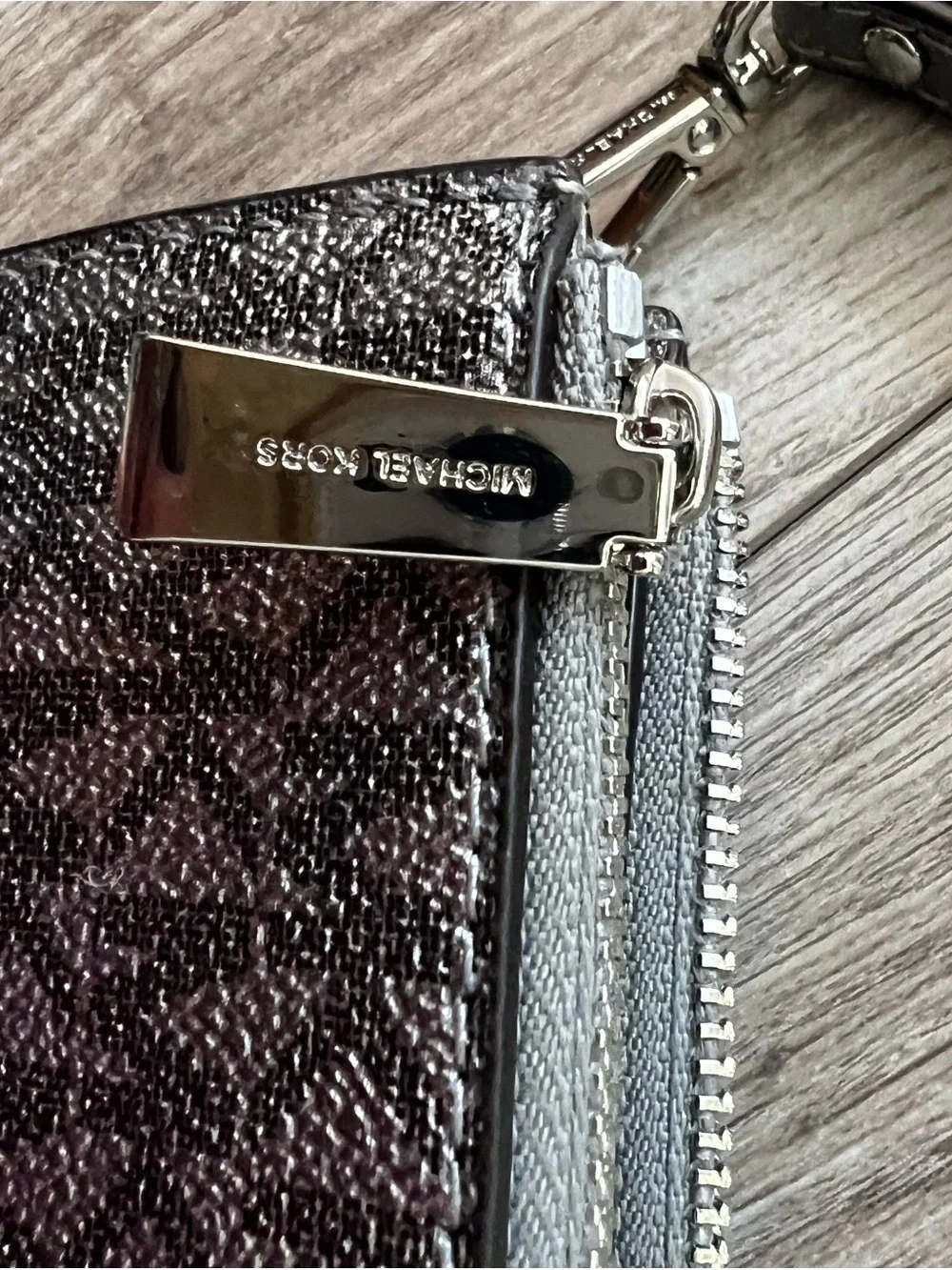 Michael Kors Two-Tone Metallic Logo Wristlet - Silver & Black